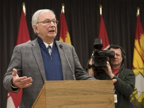 New Brunswick Premier Blaine Higgs speaks with the media in Fredericton, New Brunswick on Monday February 17, 2020.