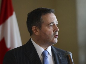 Alberta Premier Jason Kenney speaks at the Rideau Club in Ottawa on Thursday, March 12, 2020. Kenney announced changes Friday at the legislature to give workers paid, job protected leave for 14 days if self-isolating over the coronavirus or caring for someone with the disease linked to the virus COVID-19.