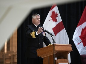 The Canadian Armed Forces' top human-resources officer says the military needs women to represent 30 per cent of service members in order to affect real culture change. Vice-Admiral Haydn Edmundson, shown in this Aug. 22, 2019 file photo, made the comment during a panel discussion Thursday in which he acknowledged the Armed Forces faces a steep challenge meetings it target of having women represent 25 per cent of military personnel by 2026.