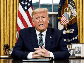 U.S. President Donald Trump speaks about the U.S response to the COVID-19 coronavirus pandemic during an address to the nation from the Oval Office of the White House on March 11, 2020.