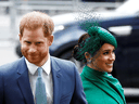 Prince Harry and Meghan, Duchess of Sussex, arrive for the annual Commonwealth Service at Westminster Abbey in London, England, on March 9, 2020.