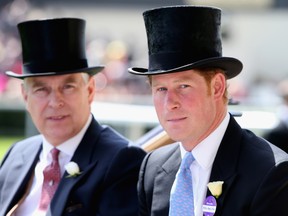 Prince Andrew, Duke of York and Prince Harry attend day one of Royal Ascot at Ascot Racecourse on June 17, 2014 in Ascot, England.