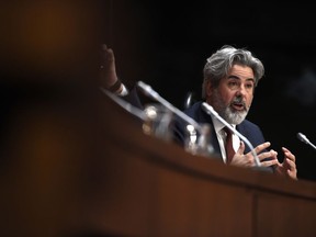 Leader of the Government in the House of Commons Pablo Rodriguez speaks at a press conference on COVID-19, at West Block on Parliament Hill in Ottawa, on Wednesday, March 18, 2020.