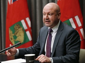 Dr. Brent Roussin, Manitoba chief public health officer, speaks during the province's latest COVID-19 update at the Manitoba legislature in Winnipeg Wednesday, March 25, 2020.