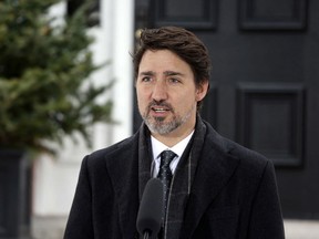 Prime Minister Justin Trudeau speaks during a news conference on COVID-19 situation in Canada from his residence March 19, 2020 in Ottawa.