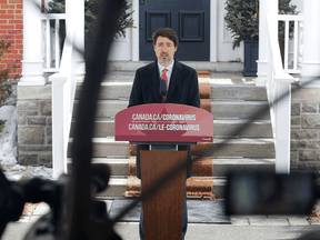 Prime Minister Justin Trudeau holds his daily news conference on the COVID-19 situation outside his Ottawa residence.