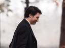 Prime Minister Justin Trudeau leaves following his address to Canadians on the COVID-19 pandemic from Rideau Cottage in Ottawa on March 30, 2020.