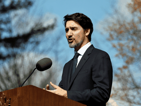 Prime Minister Justin Trudeau holds a news conference at Rideau Cottage in Ottawa on March 13, 2020, to address measure the federal government is taking to address the coronavirus situation.