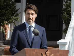 Prime Minister Justin Trudeau holds a news conference at Rideau cottage in Ottawa, on March 13, 2020.