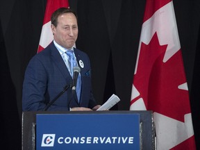 Peter MacKay addresses the crowd at a federal Conservative leadership forum during the annual general meeting of the Nova Scotia Progressive Conservative party in Halifax on February 8, 2020.