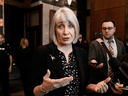 Health Patty Hajdu speaks to reporters on Parliament Hill in Ottawa on March 11, 2020.