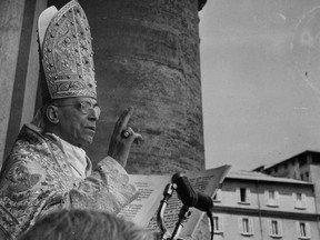 This undated photo provided by Italian news agency Ansa on February 23, 2020 shows Pope Pius XII blessing worshipers and attendees during the Urbi et Orbi apostolic blessing at St. Peter's Square in the Vatican.