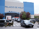 An ice rink that has been temporarily converted into a morgue where hundreds of bodies, victims of COVID-19 are taken, on March 27, 2020 in Madrid, Spain.