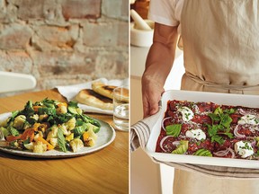 Cauliflower and herb salad, left, and Swiss chard enchiladas in red sauce