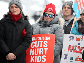 Elementary Teachers' Federation of Ontario members picket on Feb. 12, 2020 in Sault Ste. Marie.