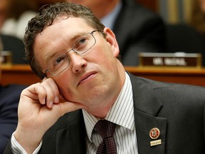 House Republican Thomas Massie said he will insist on a roll-call vote Friday on the coronavirus response package.