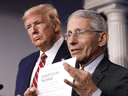 U.S. President Donald Trump listens to Dr. Anthony Fauci, director of the National Institute of Allergy and Infectious Diseases, during a Corona Task Force briefing on the latest development of the coronavirus outbreak in the U.S.