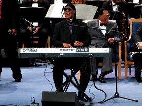 Wonder performs at the funeral service for the late singer Aretha Franklin at the Greater Grace Temple in Detroit, Michigan, U.S., August 31, 2018.