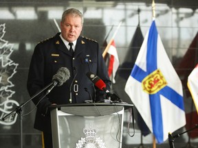 RCMP Chief Superintendent Chris Leather fields questions at a news conference at RCMP headquarters in Dartmouth, Nova Scotia, Monday, April 20, 2020.