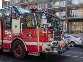 A fire truck leaves the scene of a fire at an apartment building on Saturday November 9, 2019 in the Lachine borough in Montreal on Friday night that cost the lives of an 8-year-old girl and her 40-year-old mother.  Dave Sidaway / Montreal Gazette ORG XMIT: 63454