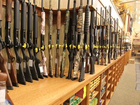 Guns on display at a Cabela's store on July 19, 2011 in Edmonton, Alberta.