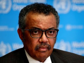 Director General of the World Health Organization (WHO) Tedros Adhanom Ghebreyesus attends a news conference on the situation of the coronavirus (COVID-2019), in Geneva, Switzerland, February 28, 2020.