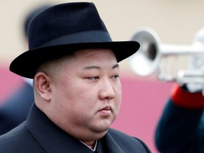 North Korean leader Kim Jong Un attends a welcome ceremony as he arrives at the railway station in the Russian far-eastern city of Vladivostok, Russia, April 24, 2019.