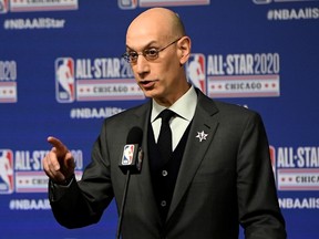 NBA Commissioner Adam Silver speaks to the media during a press conference at the United Center on February 15, 2020 in Chicago, Illinois.