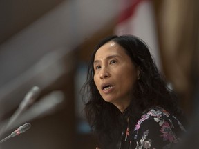 Chief Public Health Officer Theresa Tam responds to a question during a news conference in Ottawa, Tuesday April 7, 2020. With strong control measures, the federal public health agency projects that 11,000 to 22,000 Canadians could die of COVID-19 in the coming months.THE CANADIAN PRESS/Adrian Wyld