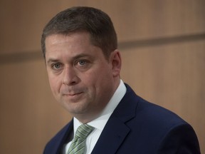 Conservative Leader Andrew Scheer listens to a question during a news conference in Ottawa, Wednesday, April 15, 2020.