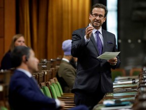 Canada's Bloc Quebecois leader Yves-Francois Blanchet speaks during a sitting of the House of Commons, as efforts continue to help slow the spread of the coronavirus disease (COVID-19), on Parliament Hill in Ottawa, Ontario, Canada April 29, 2020.