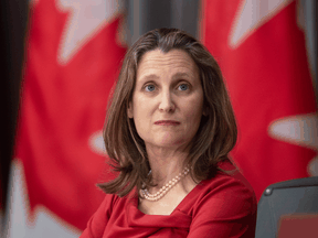 Deputy Prime Minister Chrystia Freeland during a news conference on COVID-19 in Ottawa, April 6, 2020.