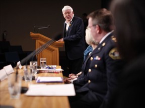 Dr. Perry Kendall speaks about the illicit drug toxicity deaths in the province during a press conference at B.C. Legislature in Victoria, B.C., on Monday, February 24, 2020. Kendall declared an ongoing public health emergency in B.C. four years ago as the province led the country with a record number of overdose deaths fuelled by the opioid fentanyl.