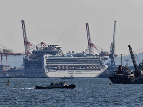 In this file photo taken on March 25, 2020 The Diamond Princess cruise ship is seen at a pier in the port of Yokohama. - Since the emergence of the novel coronavirus outbreak in China in late 2019, thousands of passengers were put in quarantine for several weeks on ship cruises after cases of Covid-19 were reported.