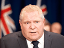 Ontario Premier Doug Ford holds his daily briefing on the COVID-19 pandemic at Queen's Park in Toronto on April 2, 2020.