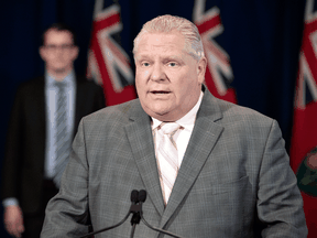 Ontario Premier Doug Ford holds his daily COVID-19 briefing at Queen's Park in Toronto on April 8, 2020.