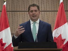 Leader of the Opposition Andrew Scheer speaks during a news conference on the COVID-19 virus in Ottawa, Tuesday March 24, 2020.