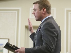 Tyler Shandro, Minister of Health is sworn into office, in Edmonton on Tuesday April 30, 2019. Eighteen rural physicians say despite recent fee changes by the province there is no trust, and some of them will no longer work in hospitals after the COVID pandemic.