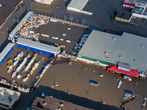 A flooded Rona store in downtown Fort McMurray, Alta., is seen on April 28.