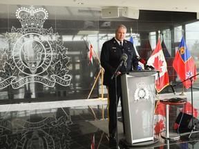 RCMP Chief Superintendent Chris Leather fields questions at a news conference at RCMP headquarters in Dartmouth, Nova Scotia, Monday, April 20, 2020. Investigators say a killer's use of a mock police cruiser and an RCMP uniform almost identical to the real thing helped him escape detection as he travelled between 16 crime scenes in a rampage that has left at least 19 dead in Nova Scotia.