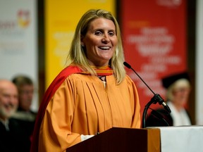 Canadian hockey player Hayley Wickenheiser received an honorary diploma from NorQuest College in Edmonton on May 24, 2018.