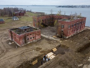 Drone pictures show bodies being buried on New York's Hart Island where the department of corrections is dealing with more burials overall, amid the coronavirus disease (COVID-19) outbreak in New York City, U.S., April 9, 2020.