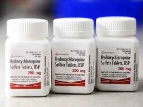 Bottles of Prasco Laboratories Hydroxychloroquine Sulphate are arranged for a photograph in the Queens borough of New York, U.S., on Tuesday, April 7, 2020.