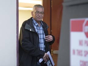 Hereditary chief Na'Moks is seen leaving the Wet'suwet'en offices in Smithers, B.C., Thursday, February 27, 2020. Hereditary chiefs who oppose a natural gas pipeline in northern British Columbia say they will sign an agreement with the federal and provincial governments that affirms their title and rights.