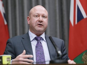 Dr. Brent Roussin, Manitoba chief public health officer, speaks during the province's latest COVID-19 update at the Manitoba legislature in Winnipeg Monday, March 30, 2020.