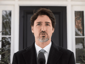 Prime Minister Justin Trudeau addresses Canadians on the COVID-19 pandemic from Rideau Cottage in Ottawa on April 7, 2020.