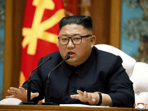 North Korean leader Kim Jong Un in an image released by North Korea's Korean Central News Agency on April 11, 2020.