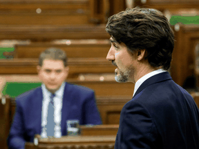 Prime Minister Justin Trudeau speaks in the House of Commons in Ottawa, April 20, 2020.