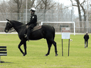 A mounted unit officer in Toronto's High Park enforces rules about social distancing on April 5, 2020.