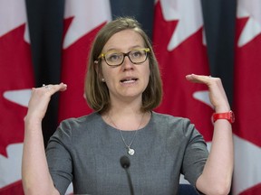 Democratic Institutions Minister Karina Gould responds to a question during a news conference in Ottawa, Monday, April 8, 2019. Days before Canada announced more than $100 million in new foreign aid to fight COVID-19, a federal minister and a leading aid advocate said the country can't afford to scrimp on its overseas spending in fighting COVID-19.